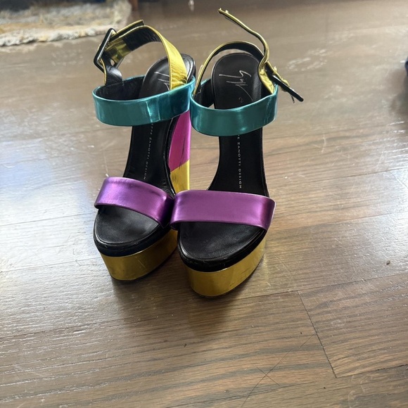 Giuseppe Zanotti Purple, Teal, and Gold Platform Sandals - Picture 5 of 5
